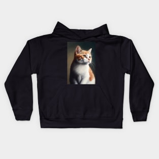 orange and white cat looking off in the distance - CGI style Kids Hoodie